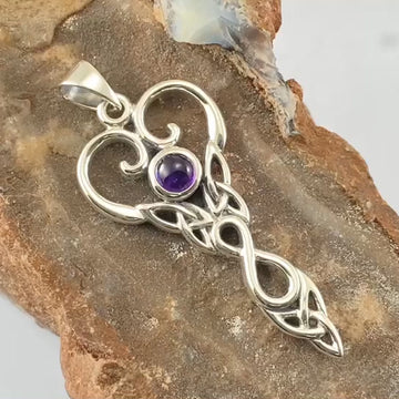 Celtic Infinity Goddess with Birthstone Silver Pendant TPD5960